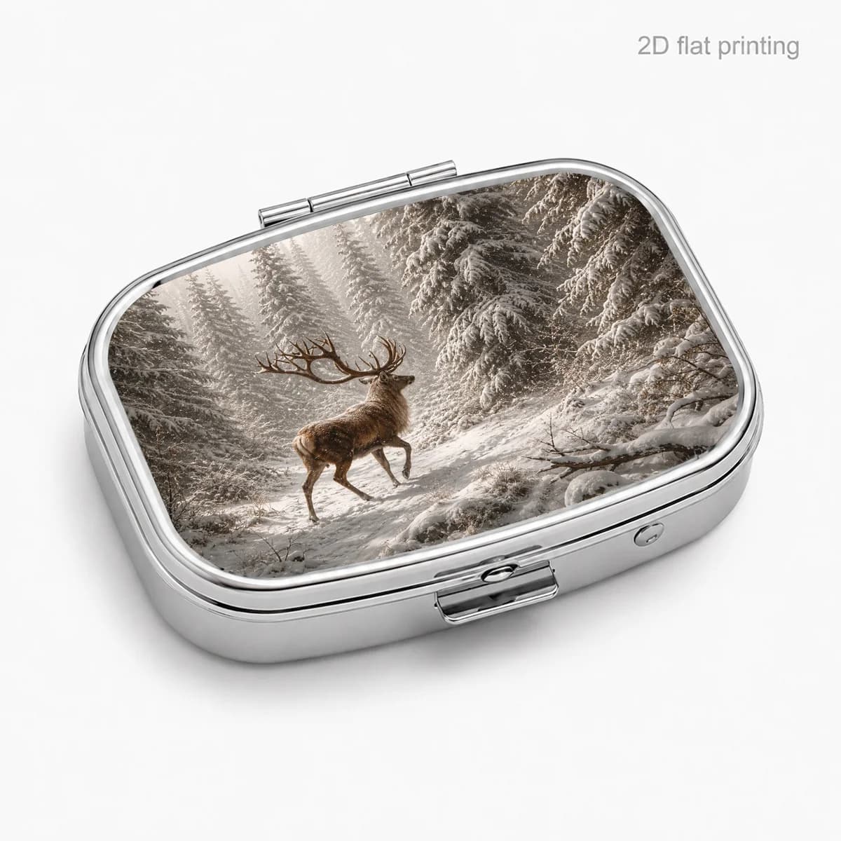 Snowy Forest Moose Pattern, Portable Pill Box for Daily Travel, Square Moisture-Proof Small Pill Case, Multifunctional Storage Box for Vitamins and Supplements, Small Jewelry Organizer, Waterproof Pill Storage Box, Holiday Gifts, Souvenirs, Prizes, Small Gifts, Suitable for Personal Use or as an Exquisite Gift Option