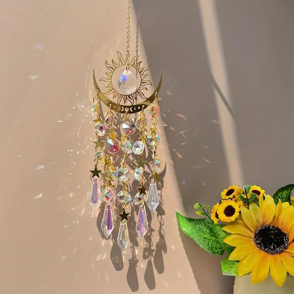 New Gold Flame Sunlight Catcher Moon Colourful Crystal Pendant Hanging Decorations Dream Catcher Garden