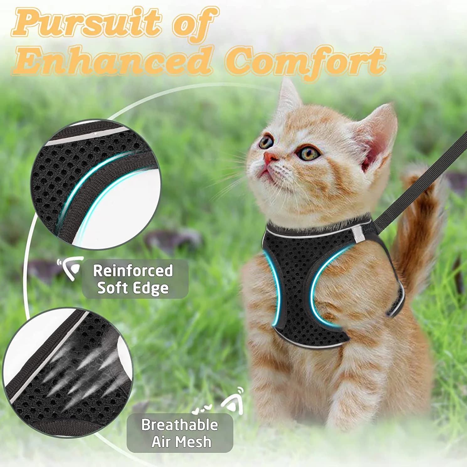 Guinzaglio per gilet per animali traspirante con imbracatura riflettente per gatti a prova di fuga per cani di piccola taglia