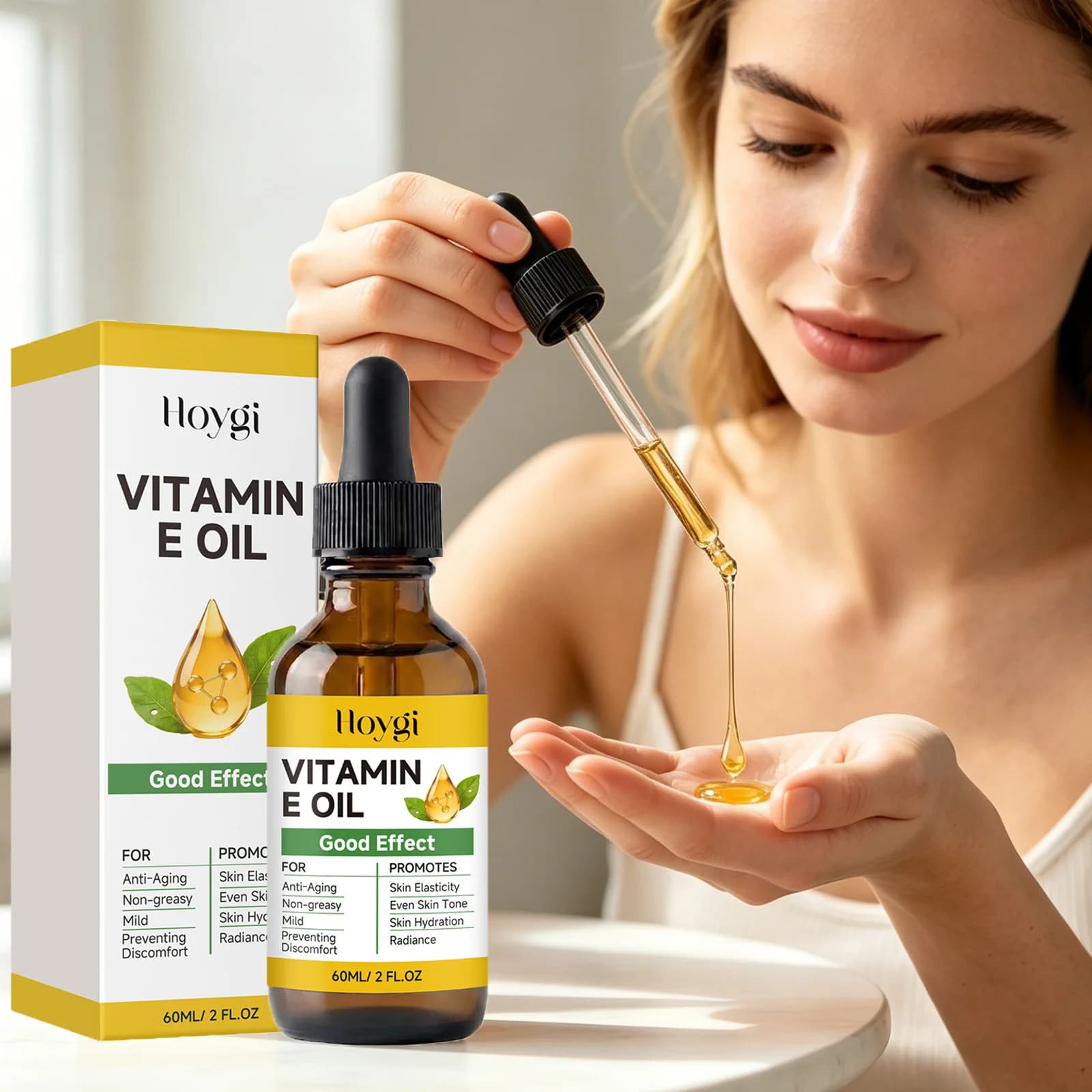 Olio di Vitamina E Idratante e Rassodante, Migliora la Morbidezza della Pelle, Illumina il Tono della Pelle, Olio Idratante per Viso, Corpo, Mani, Unghie e Capelli