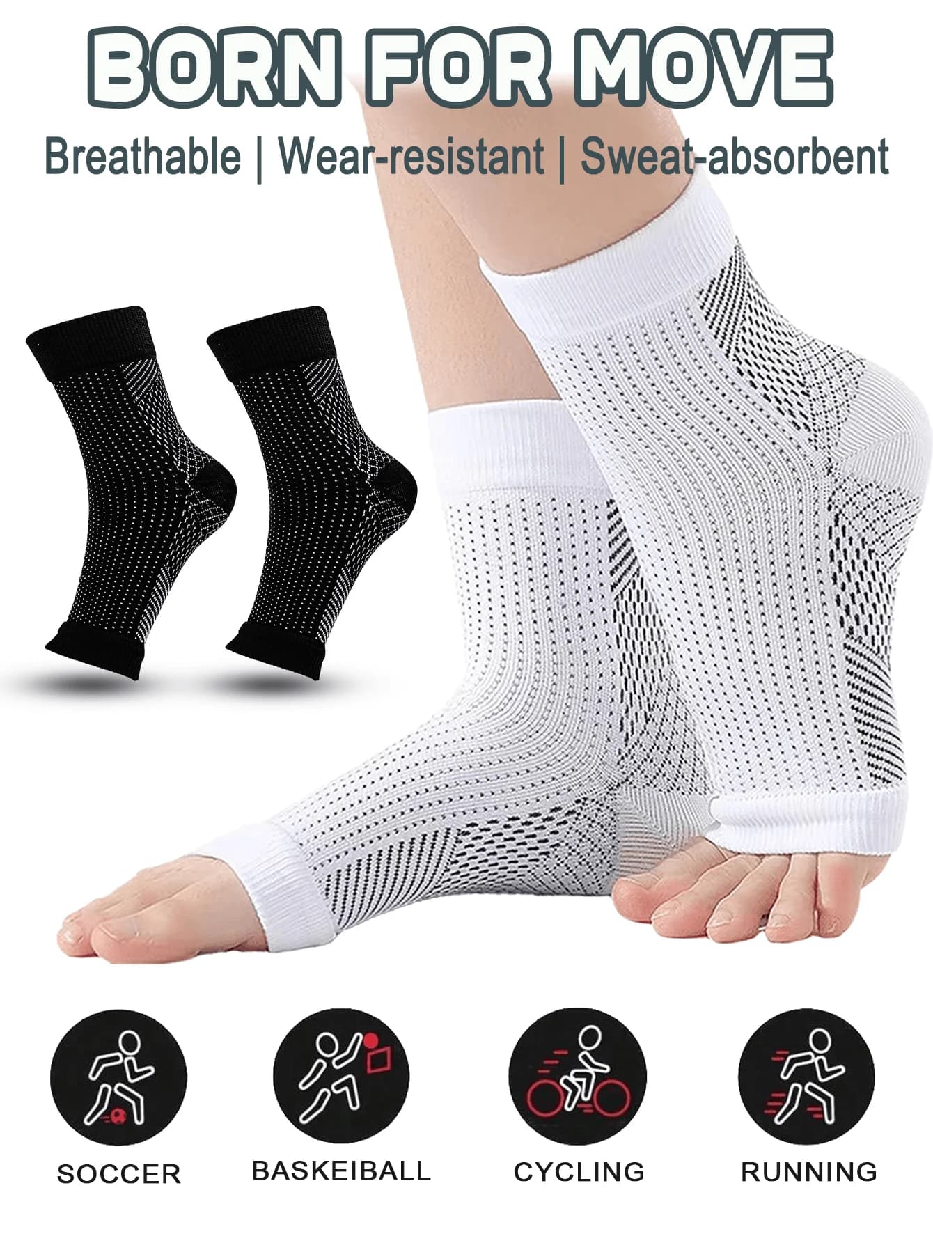 Ankle Compression Socks - Arch Supports For Sports, Running, Hiking, Cycling | Comfortable, Breathable Foot Covers