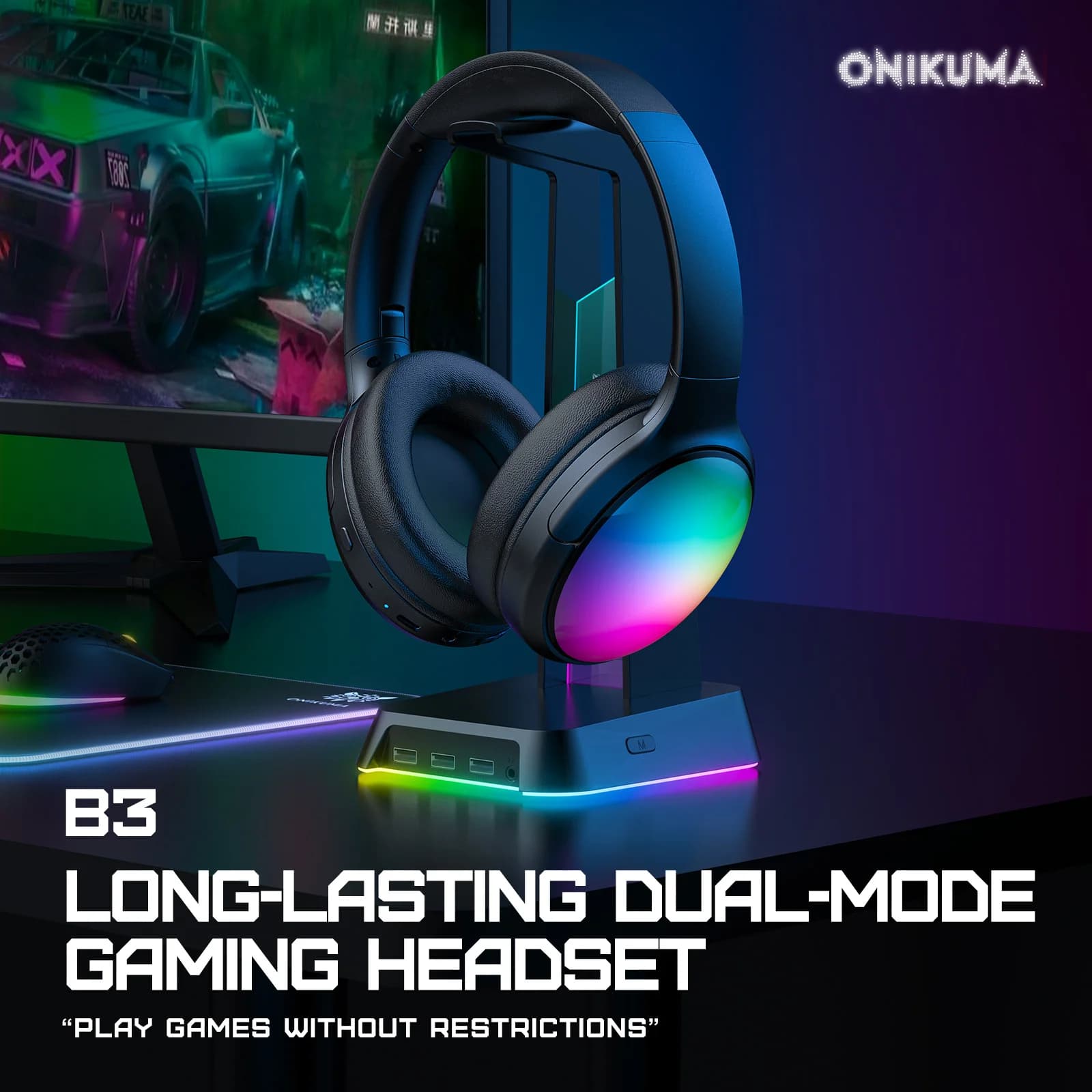 ONIKUMA long-lasting black headphones HD microphone battery with noise cancellation professional Wireless headphones