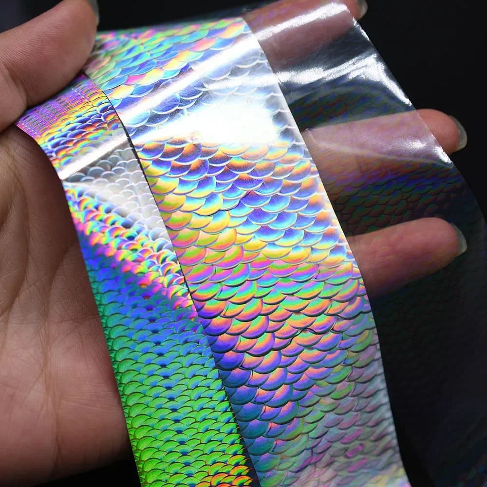 Foglio Olografico a Squame di Pesce 4X50CM per Nail Art, Decalcomanie Laser Argento Fai-da-Te, Foglio per Stampa a Caldo per Esche da Pesca