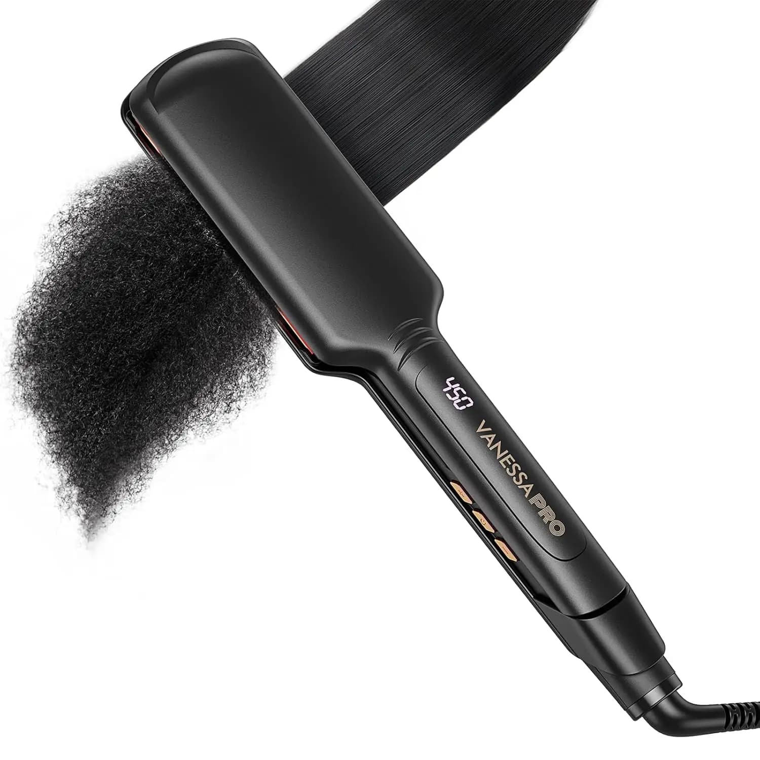 Piastra per capelli in titanio per capelli naturali e folti, stiracapelli a piastra larga da 2 pollici per effetto liscio setoso