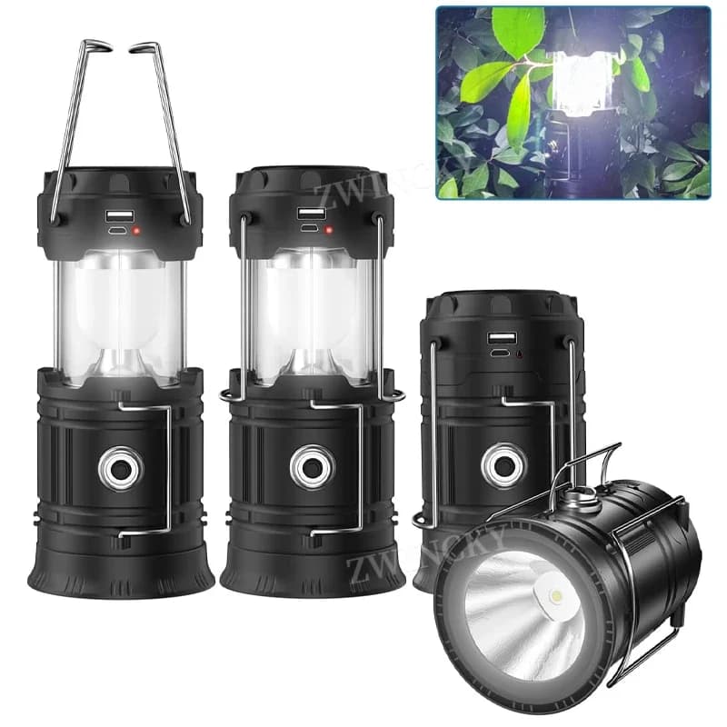 Torcia telescopica a LED a energia solare ricaricabile USB Lanterna da campeggio di emergenza portatile per tenda da escursionismo all'aperto Consegna luce