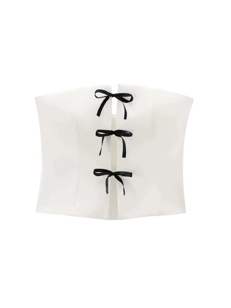 Strapless Bustier Tops with Bows for Women, Straight Neck, Side Zipper, Female Camis, Fashion