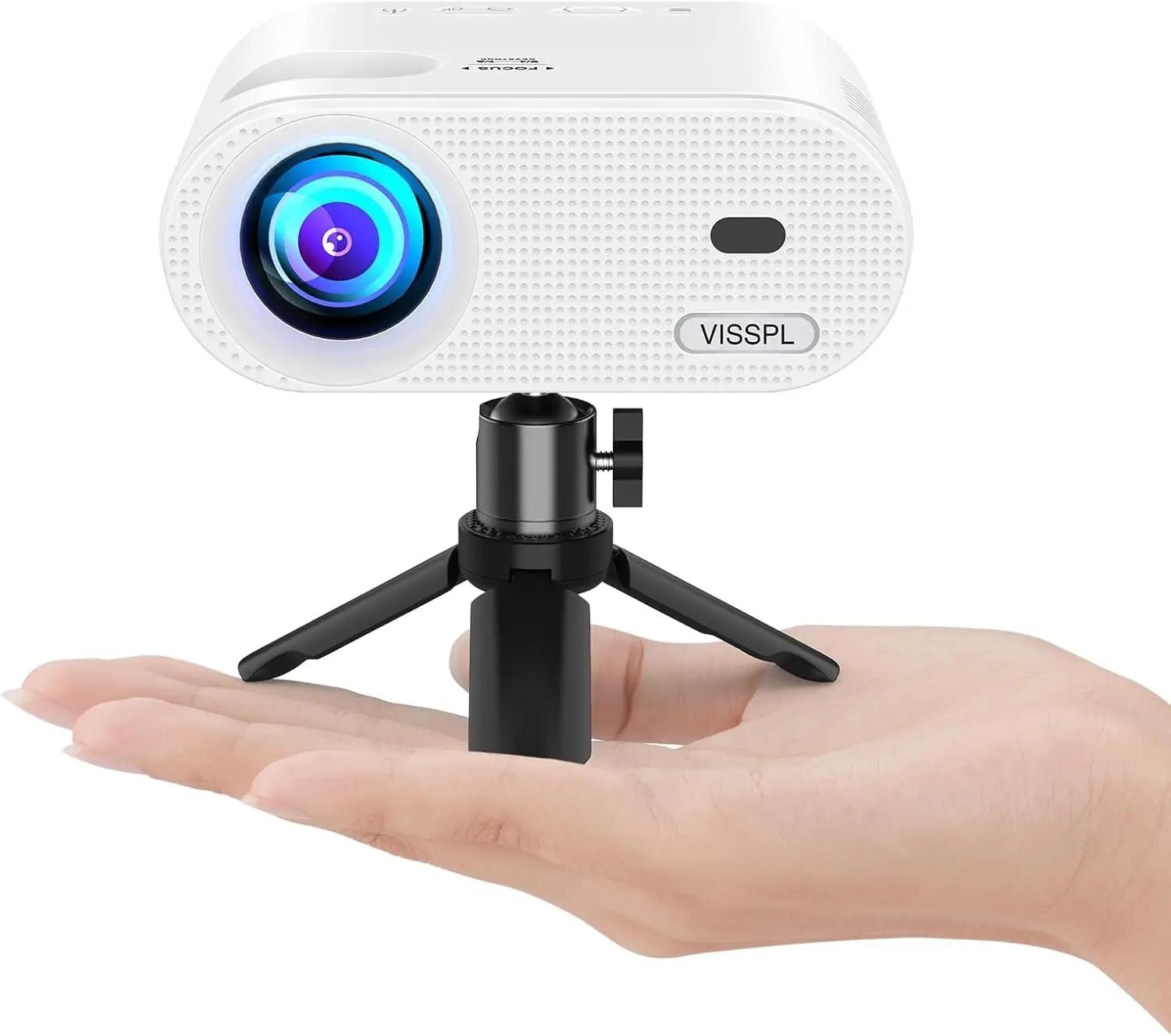 Mini Proiettore Portatile Full HD 1080P con Treppiede, Compatibile con Android iOS Windows HDMI USB, per Home Theater e Cinema all'Aperto