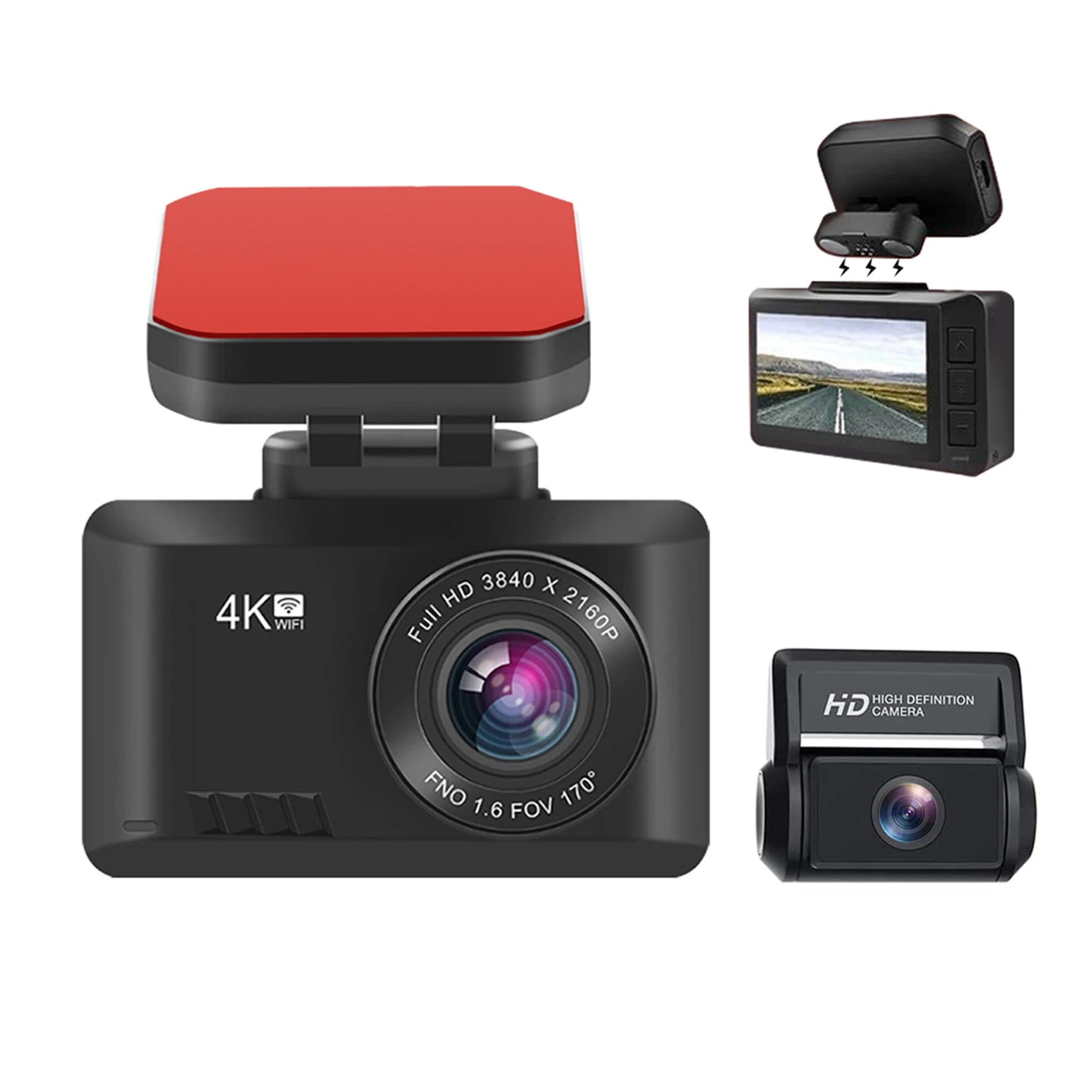 Real 4K Dual Lens 2.4" 170 Degree Wide Angle Dashcam Built-in WiFi 2K Backup Video Recorder Night Vision Waterproof G-Sensor