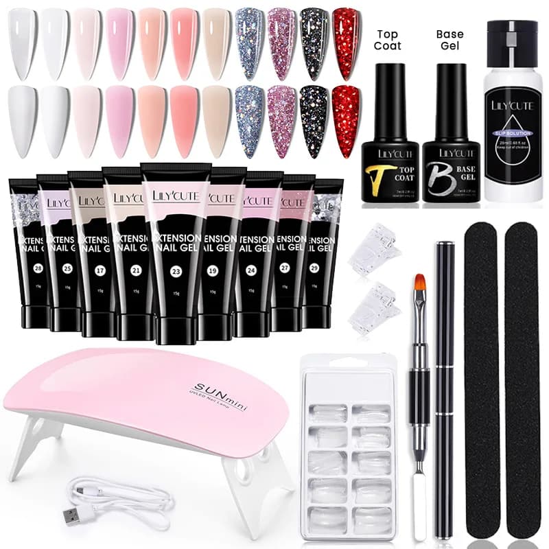 LILYCUTE 15ml Kit gel per unghie Estensione rapida Gel Smalto per unghie Lampada a LED Set manicure Soluzione acrilica semipermanente Strumento per nail art