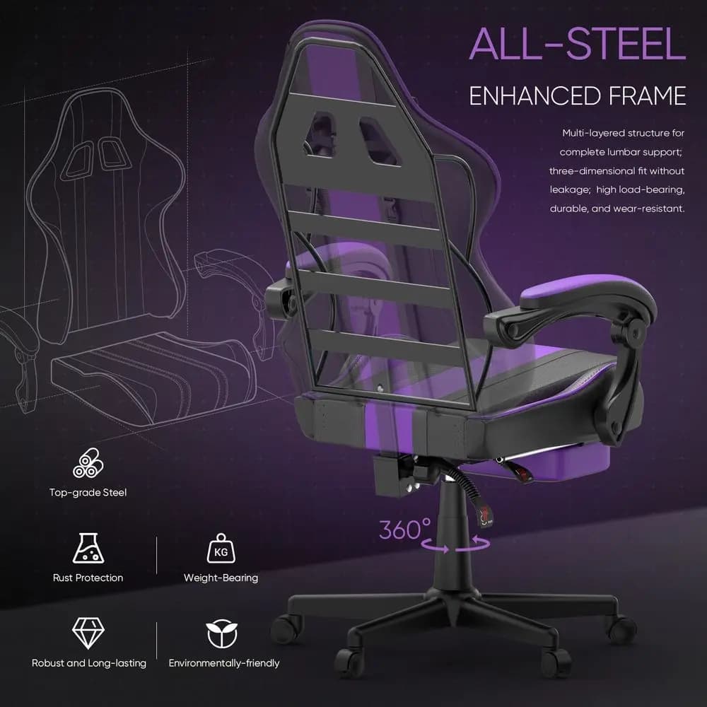 Sedia da gaming con massaggio, poggiapiedi e poggiatesta, sedia da gaming ergonomica, sedia da ufficio, sedia da PC, sedia da gaming racing con cuscino lombare C