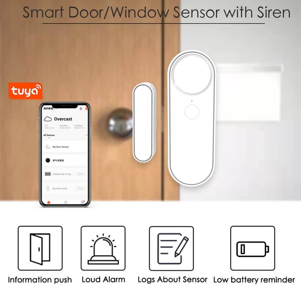 B16C-Tuya Wifi Door Window Sensor Window Open/Closed Detector Independent Magnetic Sensor For Alexa Google Home