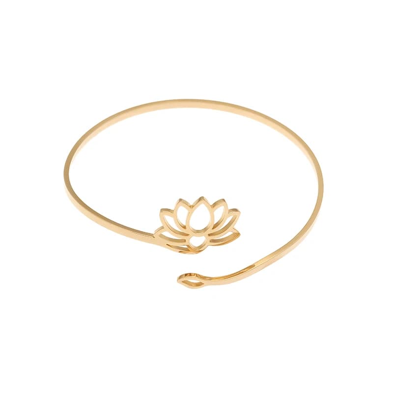 Open metal bangle with lotus pattern, simple versatile decorative wrist bracelet