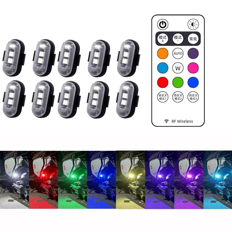 10x 4x 8 Colors Wireless LED Drone Stroboscopic Light for Motorcycle Car Bike Remote Control Light USB Charging