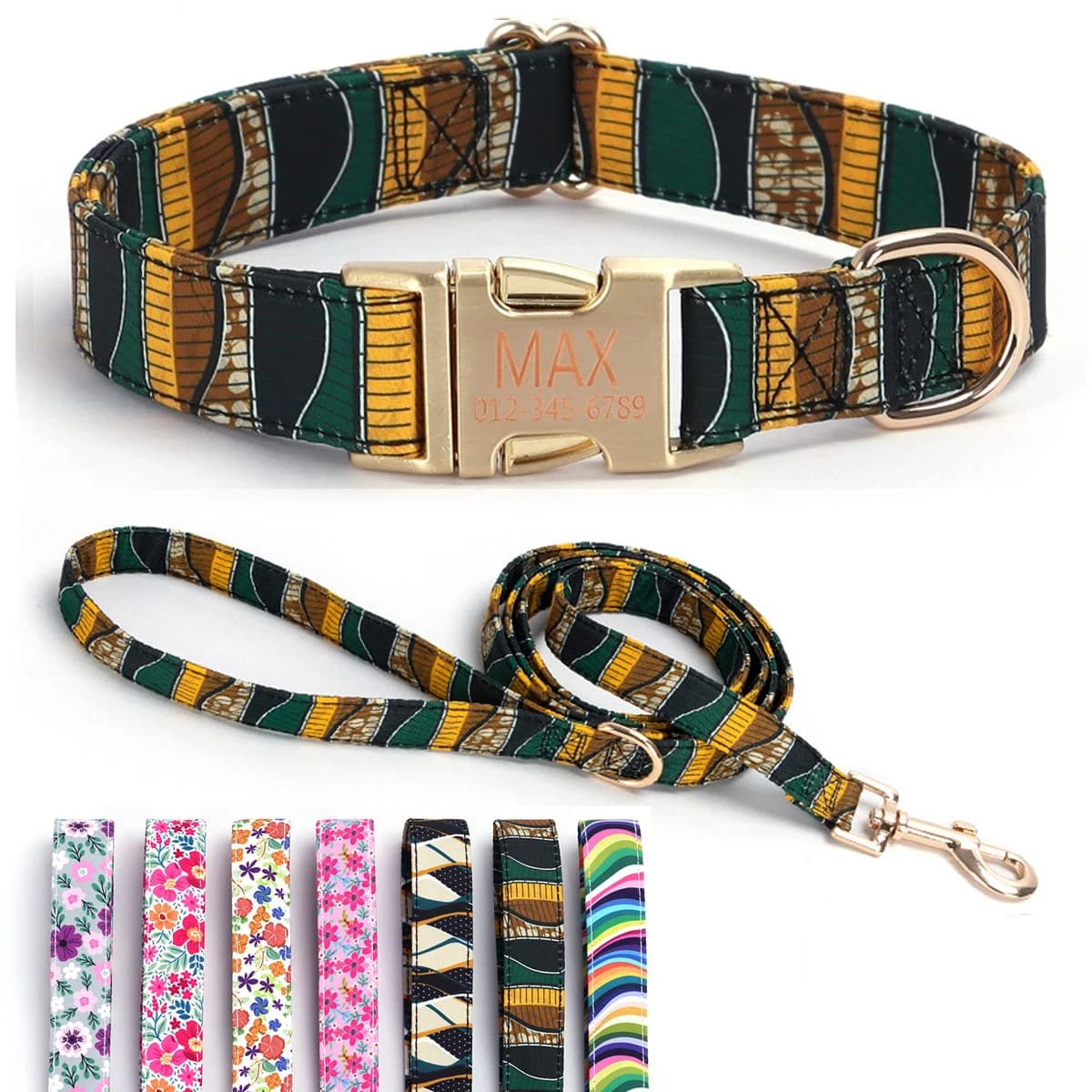 Collare per cani inciso con guinzaglio Personalizzato anti-smarrimento Etichetta identificativa con incisione Targhetta Guinzaglio e collare personalizzati con fiori carini per cani