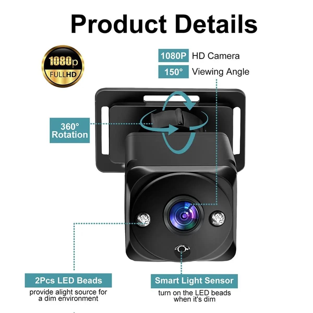 Baby monitor per auto 1080P, telecamera per retromarcia per bicicletta Telecamera per visione notturna con schermo da 5 pollici per mountain bike da bicicletta
