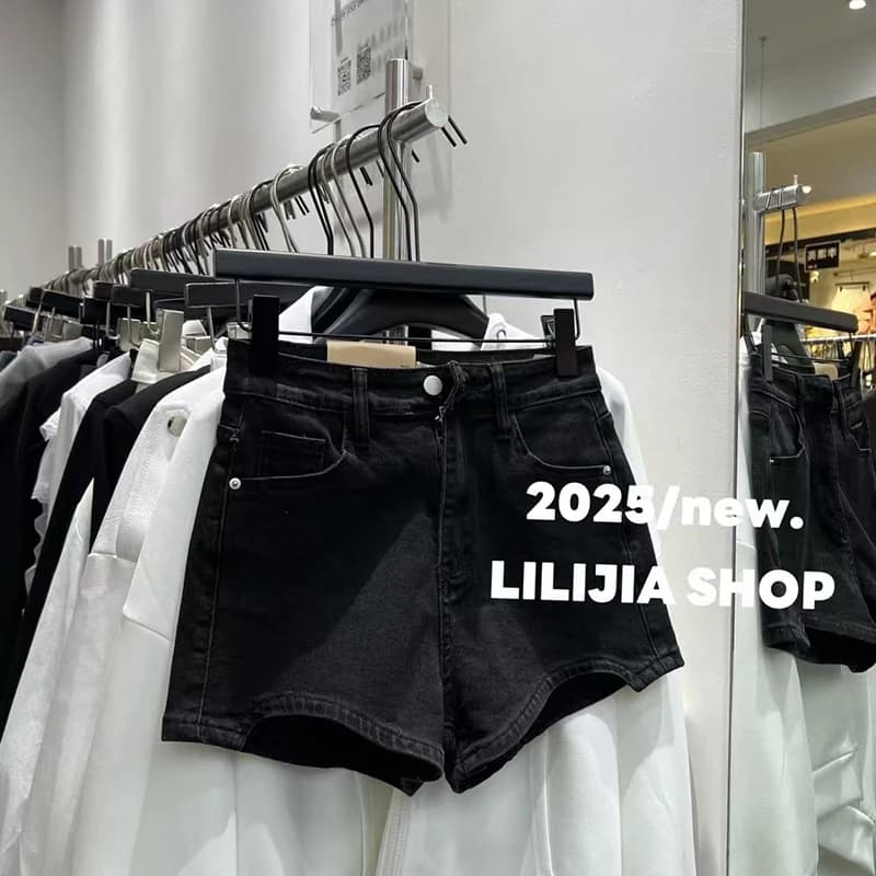 Fashion High Waist Jeans with Gamba Larga Line A, Denim Shorts Women, New Summer Style Dongda Gate, Jeans Casual Monocolor