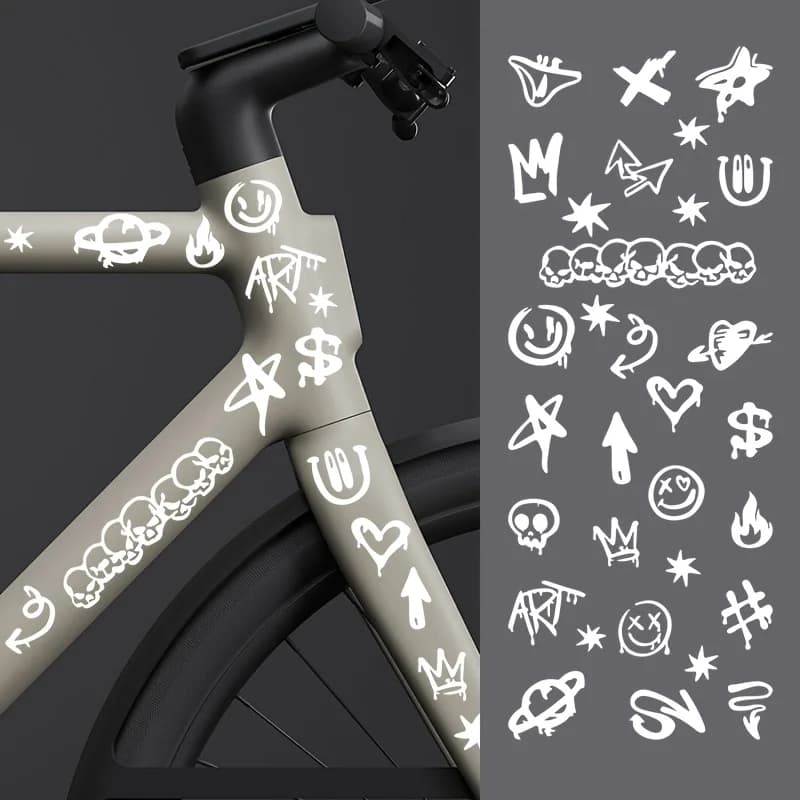 Adesivi 2D piatti 35 pz/foglio, graffiti teschio, decalcomanie protettive fai da te per telaio bici, moto, laptop, casco, bicicletta