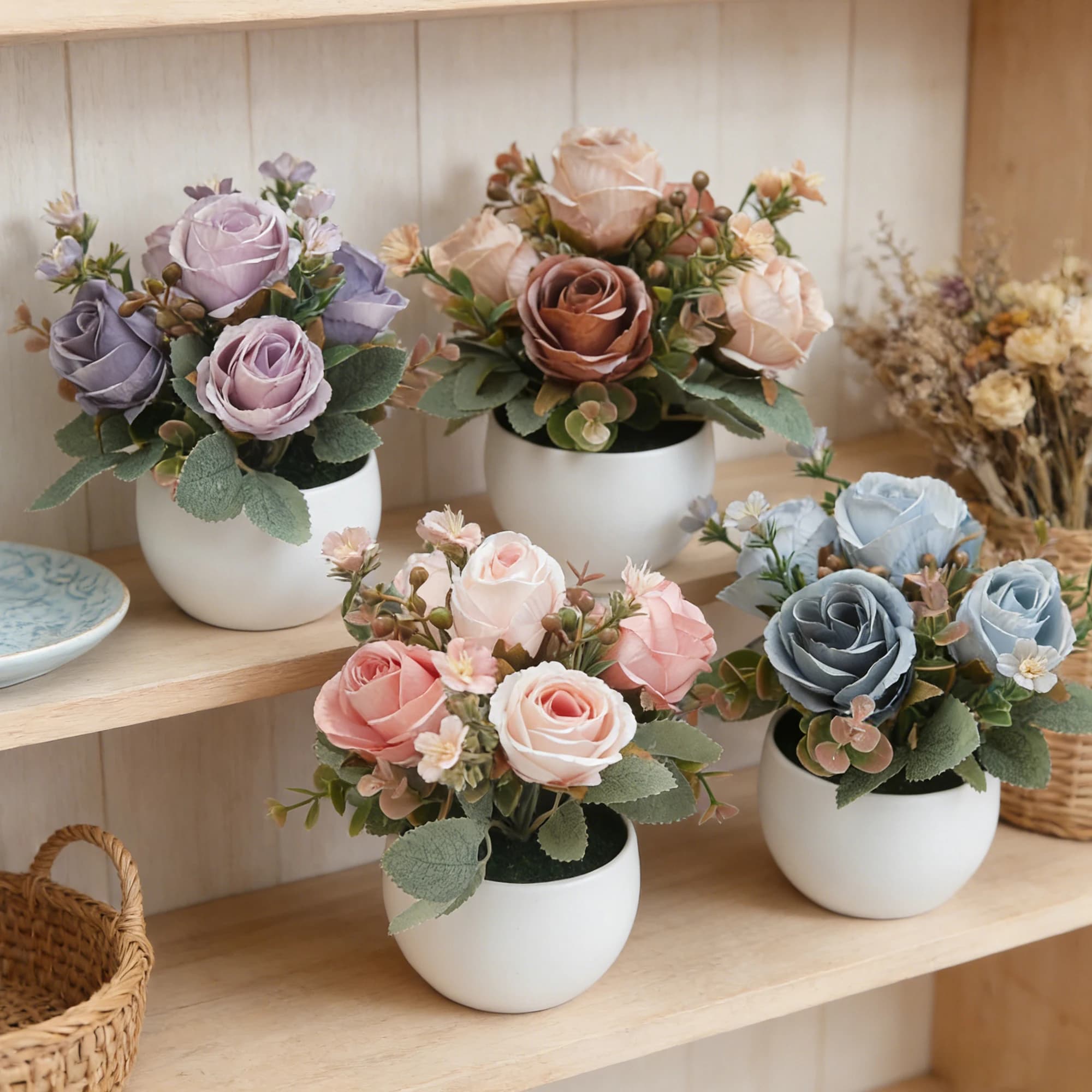 Artificial Flowers Fake Rose Potted Plant Used for Home Room Background Decor Garden Wedding Bonsai Party Desktop Accessories