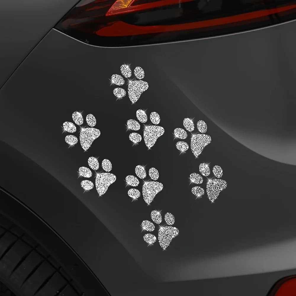 8 pieces sparkling footprint glitter decorative sticker for car waterproof back back post automatic tank cap fuel window vinyl decals for motorcycle