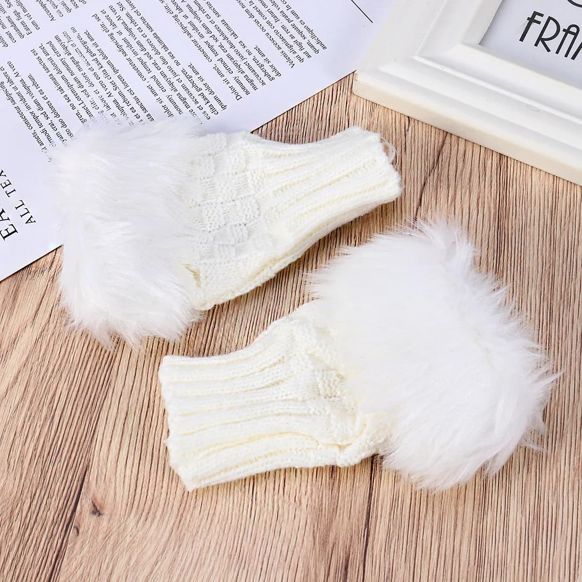 2Set Keep Warm Gloves Half Finger Winter Gloves Women Suede Thick Rabbit Hair Warmers for Driving Work Reading Computer