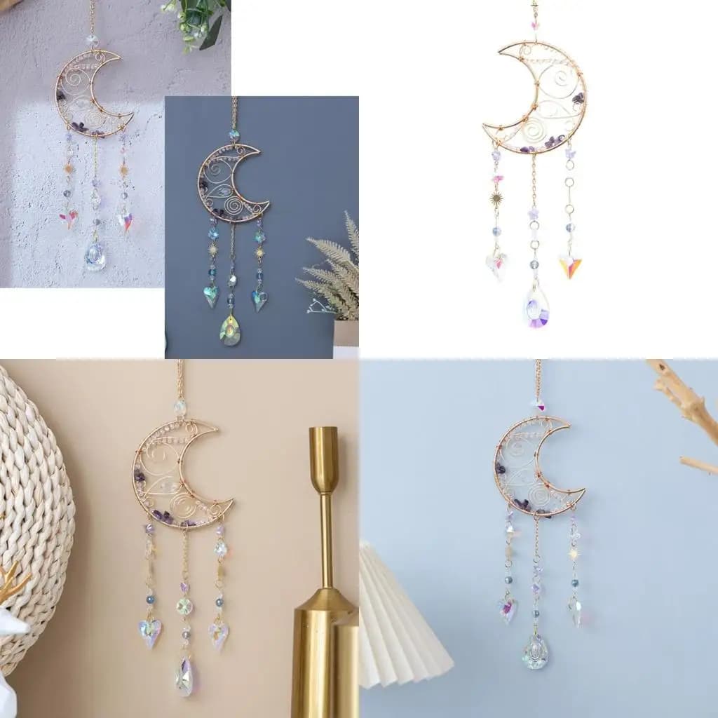 Moon Love Heart Charm Dreamcatcher Garden Window Decoration Crystal Pendant Sunshine Catchers Door Hanging Windchime X3UC