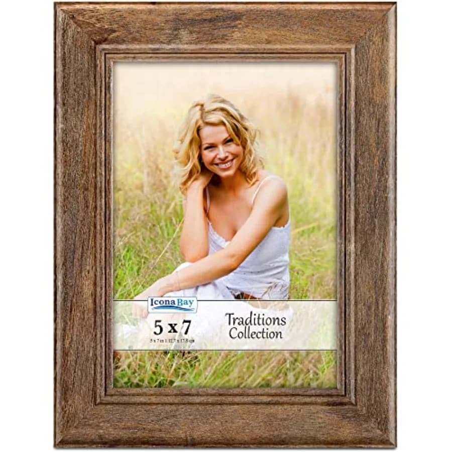 Chestnut Brown Picture Frame - Rustic Wood Pattern - Lightly Distressed Frame for Table Top Display or Wall Mount - Traditions