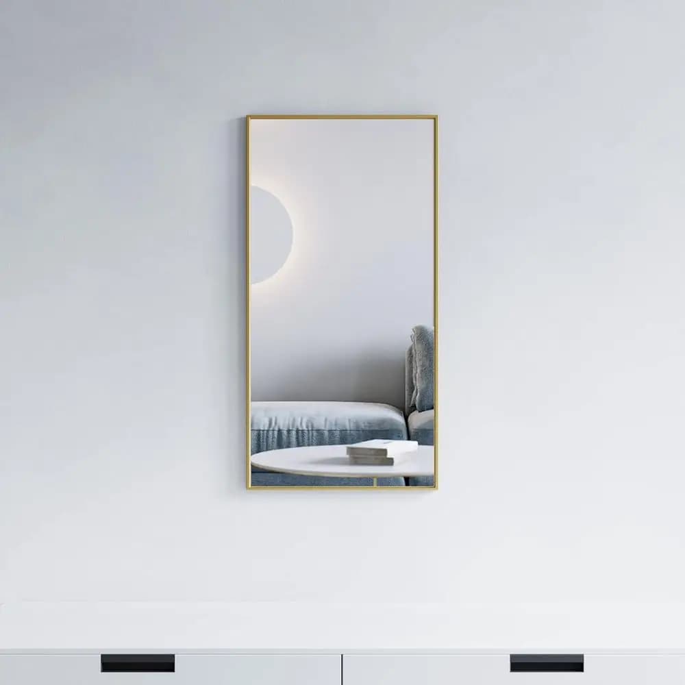 Specchio da Parete con Cornice in Metallo - Design Sottile per Bagno - Finitura Oro