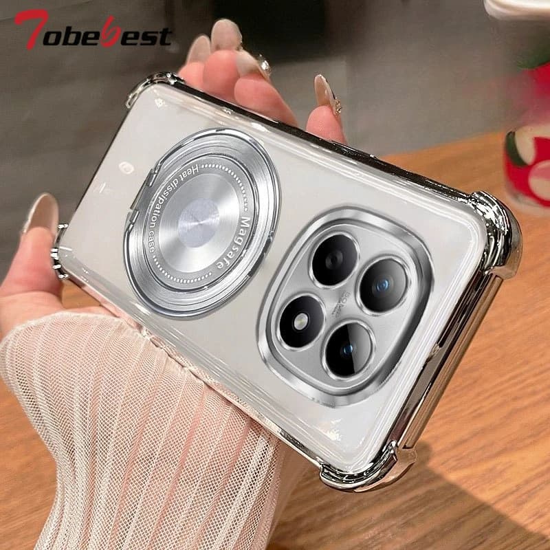 Cover Protettiva Girevole a 360 Gradi per Supporto Magsafe per Xiaomi Redmi Note 14 Pro Plus 14C 14S 4G 5G Antiurto con Placcatura