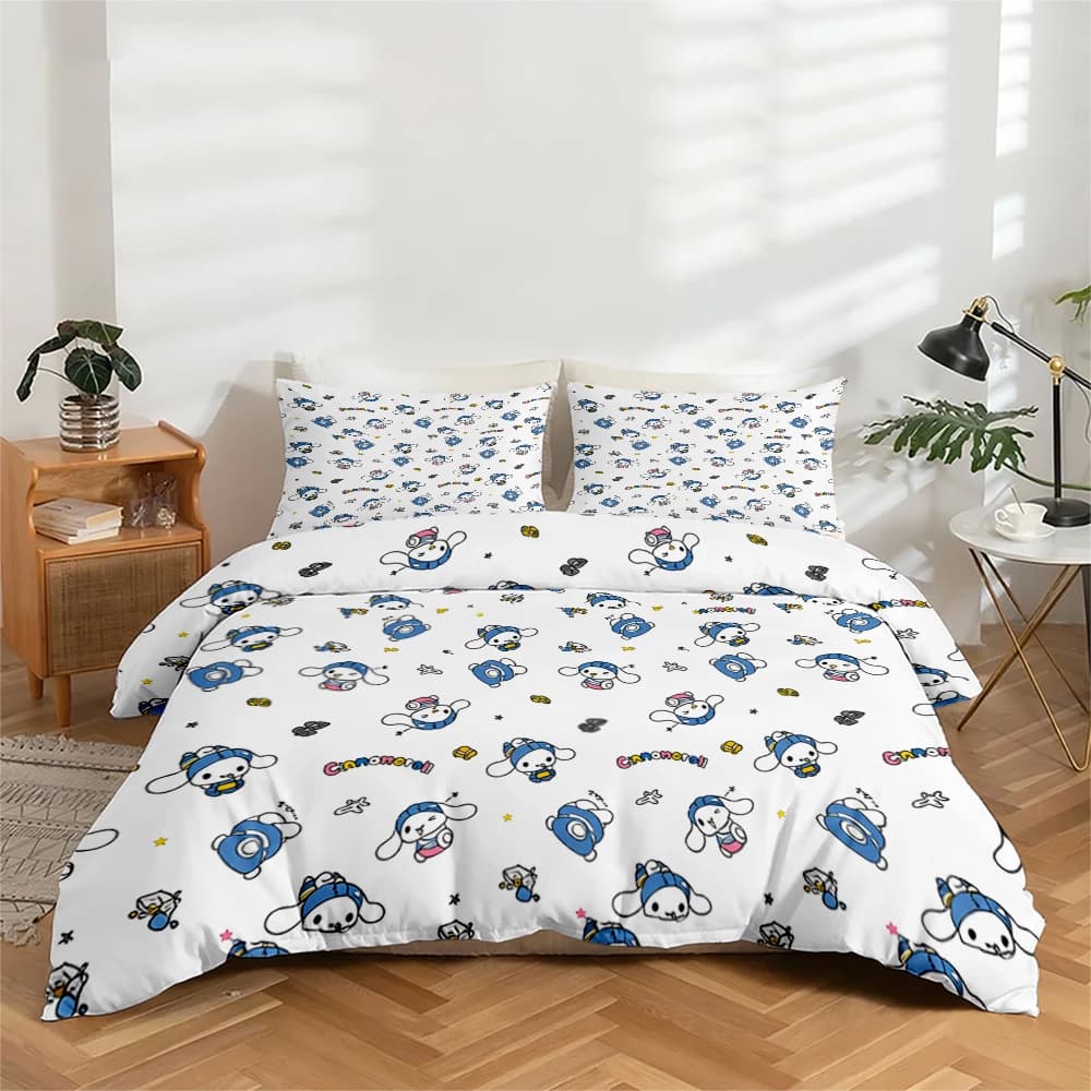 Set di biancheria da letto con stampa digitale ad alta definizione in 3 pezzi, set copripiumino Cinnamoroll con motivo floreale grande, include 1 copripiumino + 2 federe, adatto per camera da letto, camera degli ospiti, decorazioni per la casa, copripiumino + federe in fibra di poliestere, biancheria da letto ultra morbida, tessuto spesso, adatto a tutte le stagioni, lavabile in lavatrice