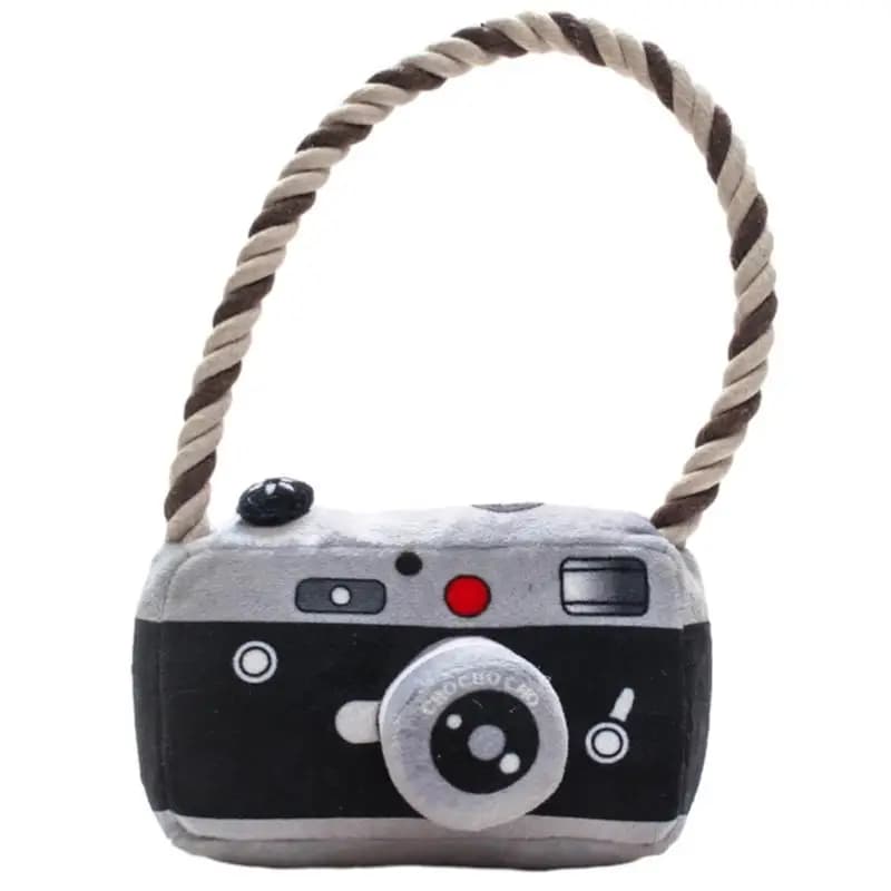 Giocattoli da masticare per cani di peluche Peluche ripiene Dentizione Giocattolo per cani stridulo Simpatico formato di fotocamera Peluche Giocattoli per animali domestici per masticare e dentizione
