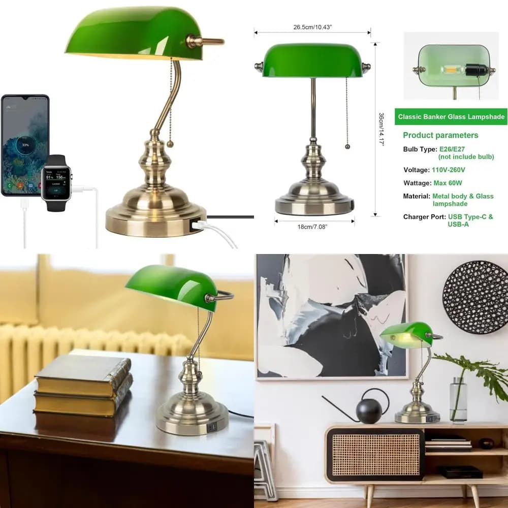 Lampada da Scrivania in Stile Vintage con Interruttore a Scomparsa e Doppie Porte di Ricarica, Adatta per Casa o Ufficio, Ideale per Sale Studio