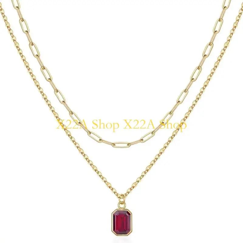 Collana elegante a doppio strato con pendente rettangolare con pietre portafortuna dicembre
