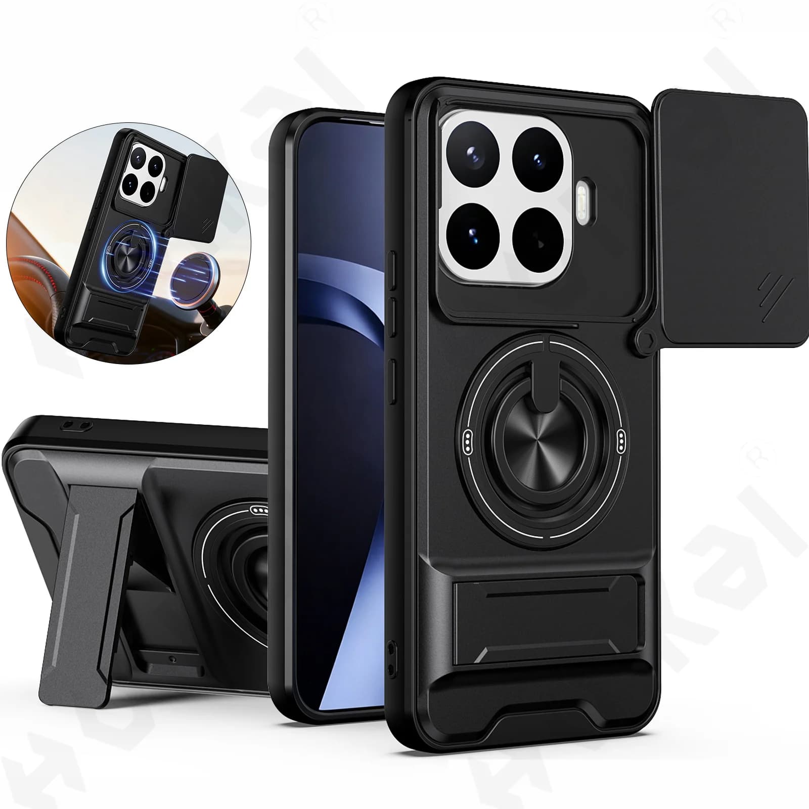 Case For Xiaomi 17T 15T Pro Redmi Note 15 Plus 17 Ultra 4G 5G 2026 Card Holder Slide Camera Ring Stand Armor Kickstand Cover