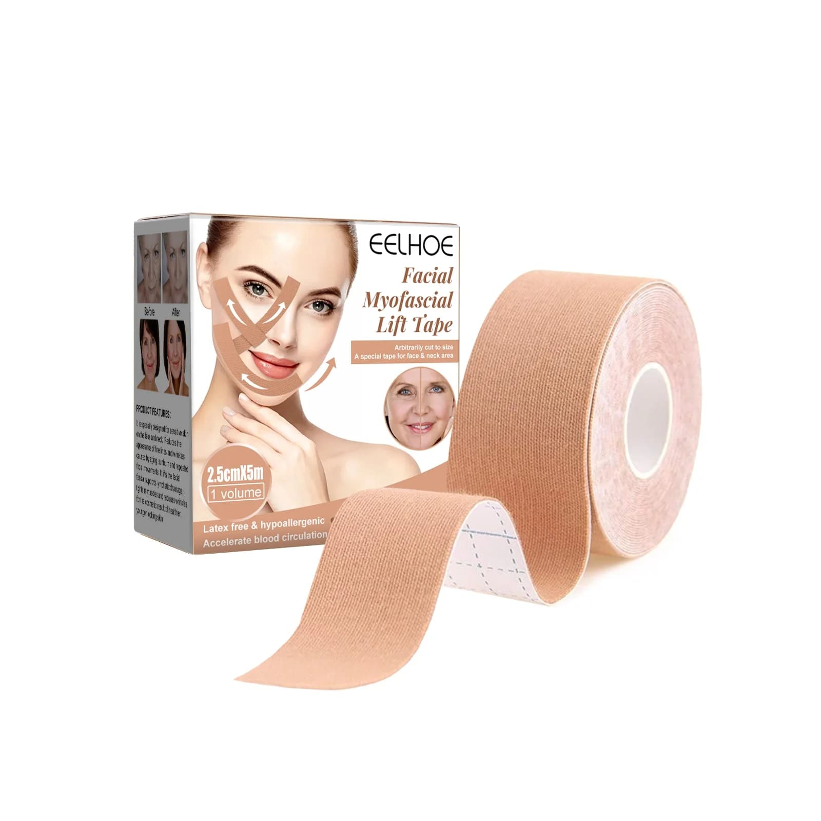 Nastro Ipoallergenico Effetto Lifting Istantaneo Viso, Nastro Kinesiologico Antirughe a V, Adesivo Lifting Collo e Doppio Mento