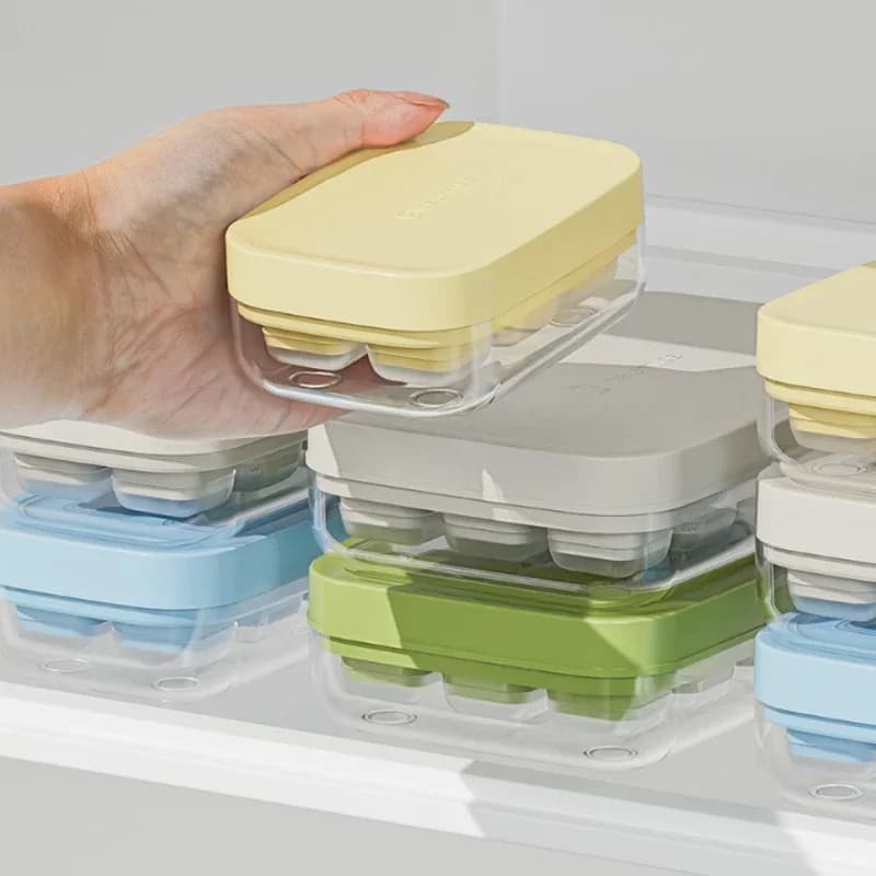 Stampo per Cubetti di Ghiaccio a Sgancio Rapido con Coperchio, per Congelatore Domestico, Facile da Usare, Senza BPA, Contenitore in Silicone per Conservazione in Freezer
