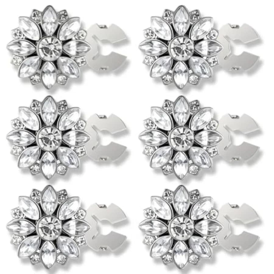 6Pcs Button Covers for Women Blouses Rhinestone Buttons Covers Silver Snap on Rhinestone Crystal Flower Buttons Cover Floral De