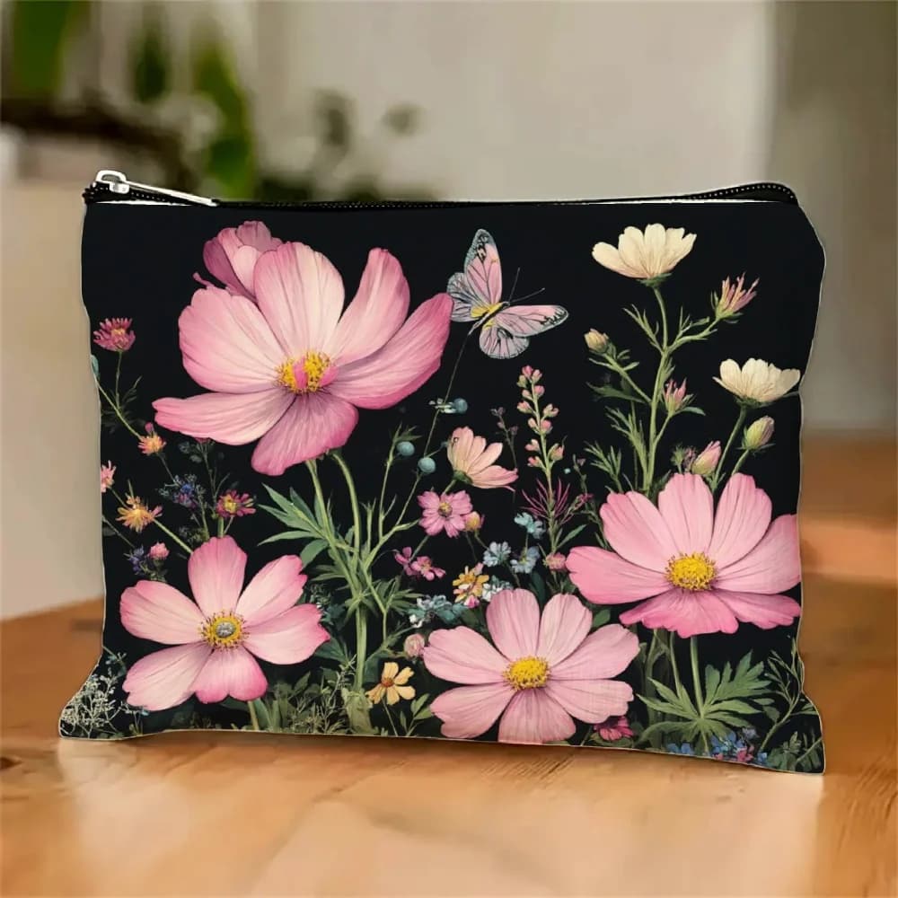 Una borsa per il trucco con motivo floreale: custodia multifunzionale con cerniera, borsa per riporre gioielli, piccola borsa portaoggetti con cerniera da viaggio perfetta.
