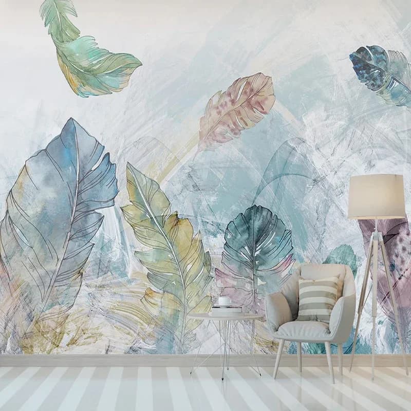 Photo Wallpapers European Watercolor Abstract Line of Art Leaves Great Wall Living Room Sofa Furniture Walls Wall Wall Covering Walls Paper Walls