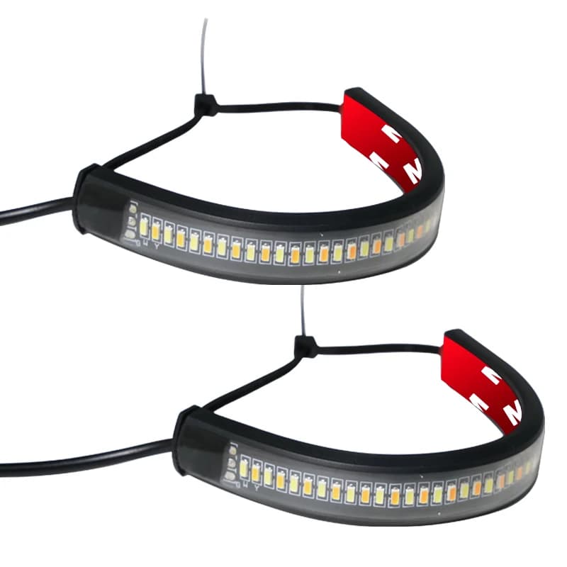 Indicatori di direzione per moto Strisce LED DRL Ambra Bianco Moto Lampeggiatore LED Anello Forcella Striscia Lampada Lampeggiante Lampeggiante Corsa 12V