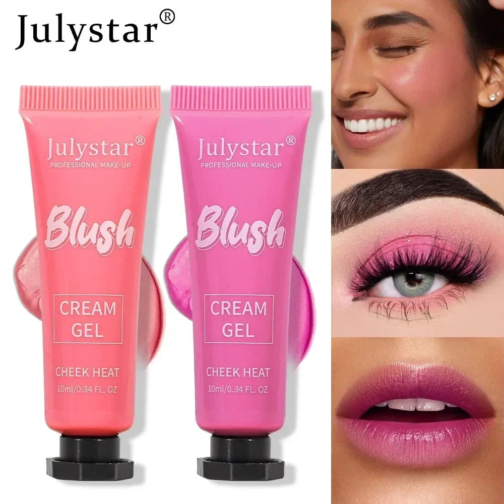 Julystar Blush in Crema Gel 6 Colori, Shimmer Naturale Multifunzione, Impermeabile, Lunga Durata, Ombretto Opaco, Lucidalabbra 10ml