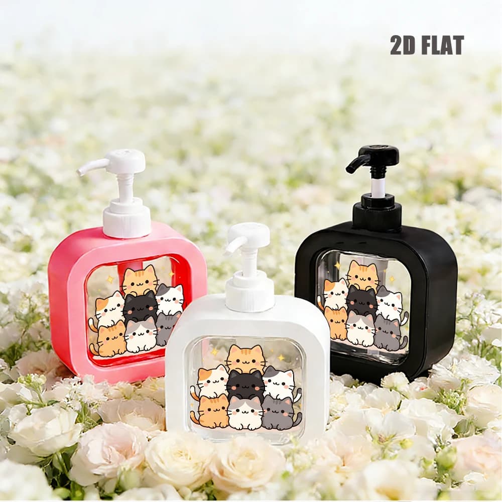 Cute Kawaii Style Soap Dispenser Stacked Multi olor Cartoon Kitten Glitter Star Print Pattern for Bathroom Kitchen Home Daily