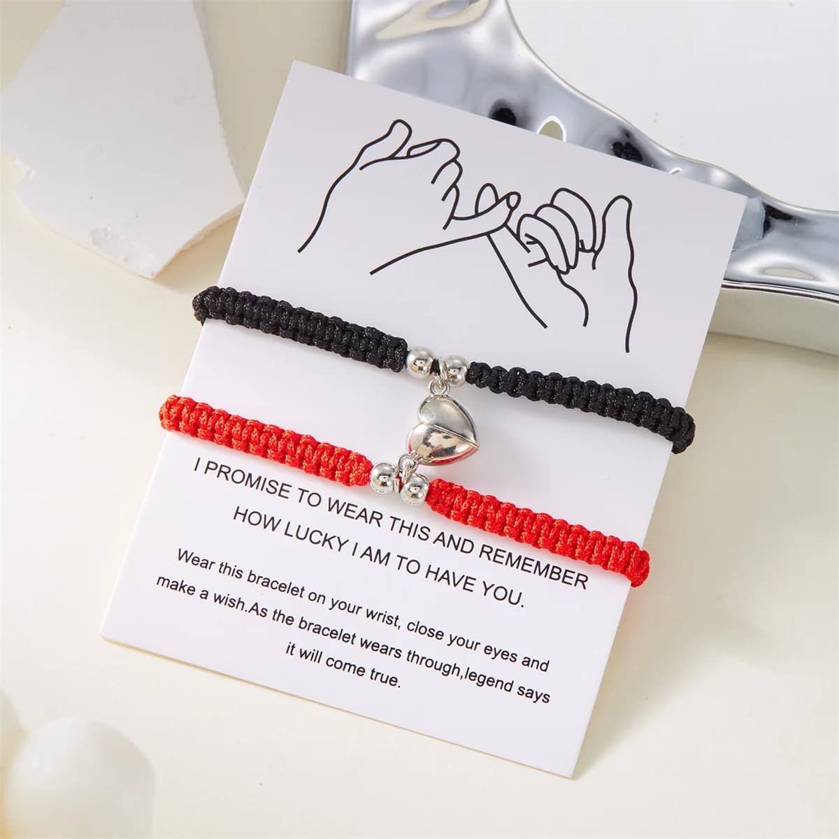 Braccialetti Magnetici Romantici per Coppie, Set di 2 Bracciali con Cuore Attrattivo per Innamorati, Gioielli dell'Amicizia con Corda Intrecciata