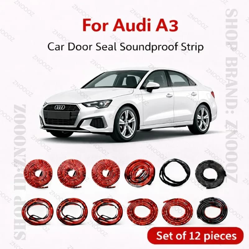 For Audi A3 Car Door Seal Strip Rubber Double Layer Soundproof Dustproof Waterproof Door Weatherstrip 12PCS Set