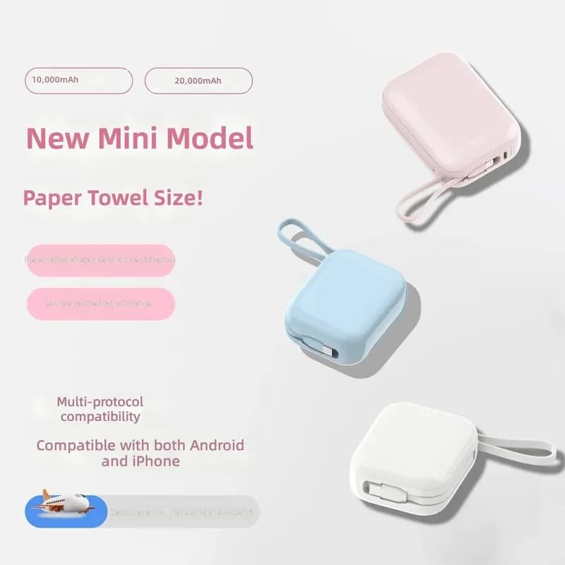 for Boshe Mini Portable Power Bank 10000mAh with Built in Cable Compact Fast Charging Mobile Phone Charger for Plane High