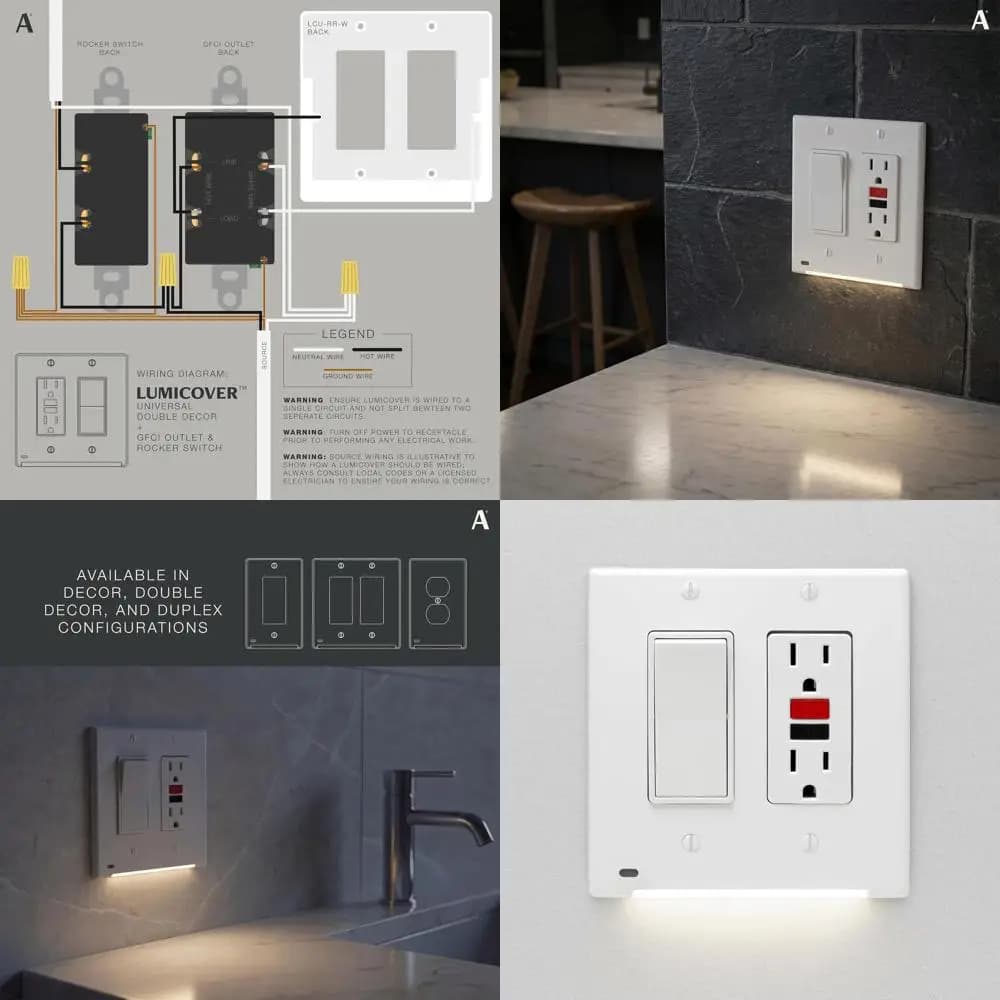 Confezione da 2 Copri Prese a Muro Doppi Decorativi con Luce Notturna Integrata, Bianco - Facile Installazione Fai-da-Te, Design Compatto