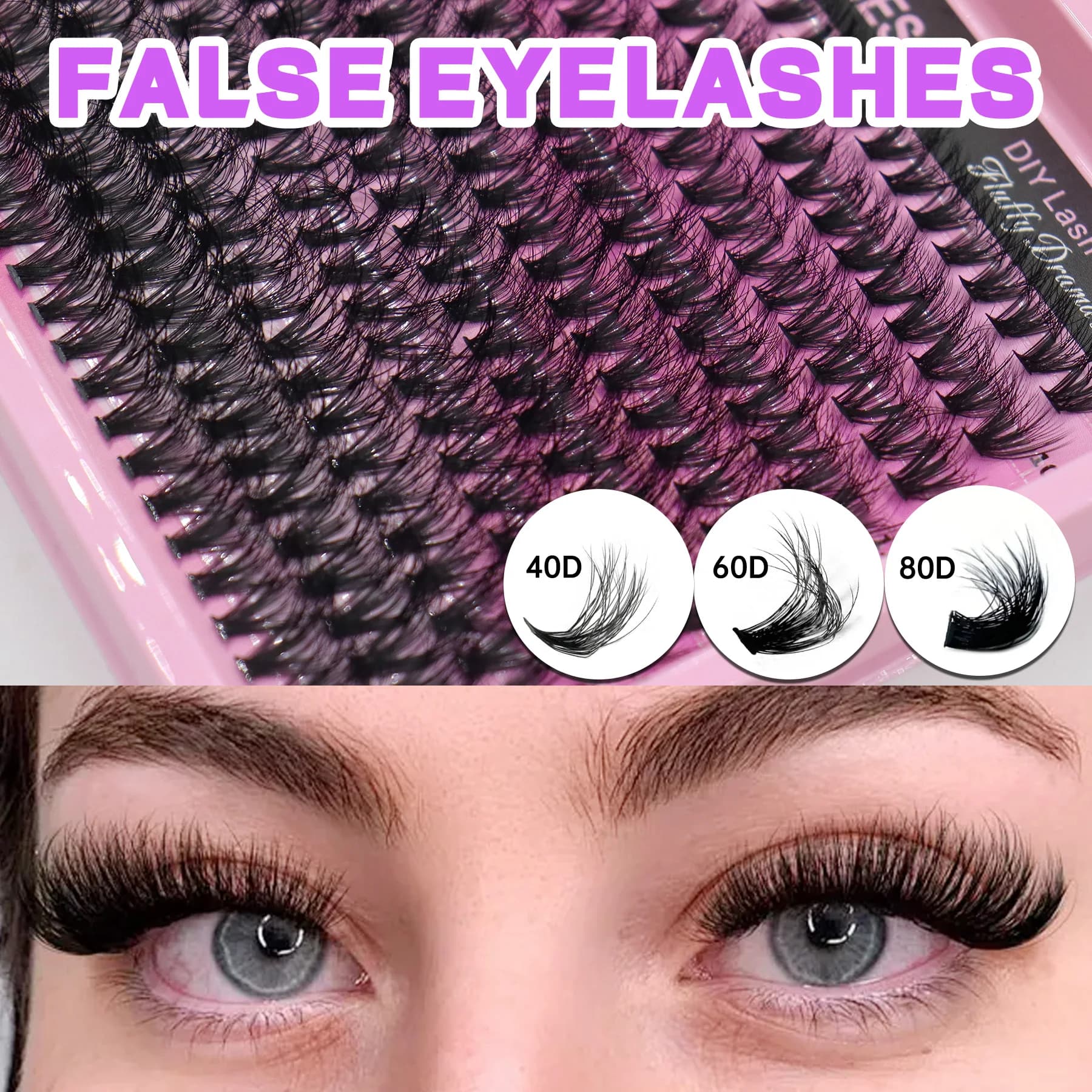 Curly & Fluffy False Eyelashes European & American Big Eye Look Dense & Lightweight Handmade Mixed Lengths DIY Free Matchin