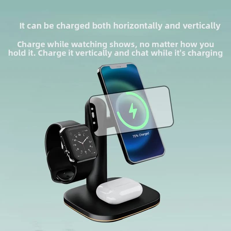 HUIBAOGE 3-in-1 Wireless Charger 15WDesktop stand for mobile phones, headphones, and watches with wireless charging Magnetic
