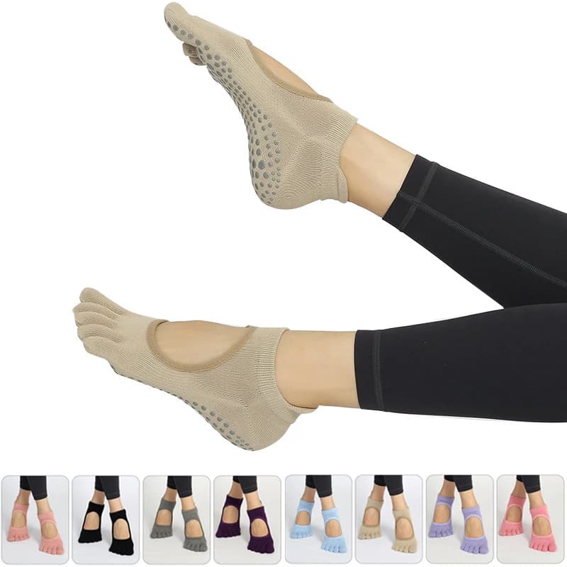 1 pair of Pilates yoga socks with five fingers design for women, breathable cotton socks for fitness and yoga, suitable for EU size 35-40