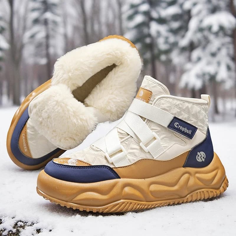 Nuovi stivali da uomo caldi e alla moda con scarpe alte e in cotone di velluto spesso Stivali da neve antiscivolo e impermeabili per esterni