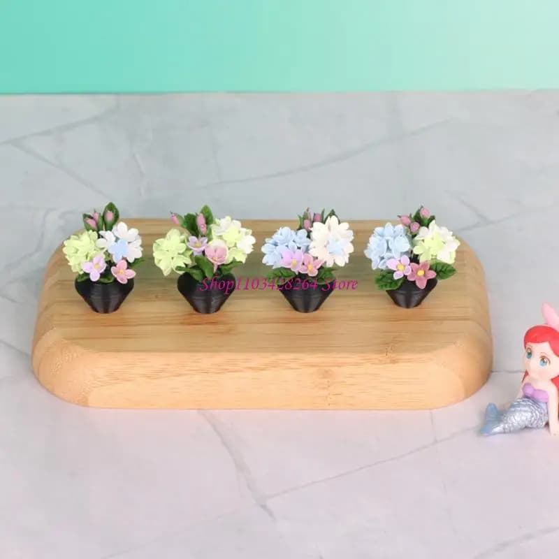 Elegante decorazione della scena del giardino della casa delle bambole 1/12 del modello fiore in vaso in miniatura per